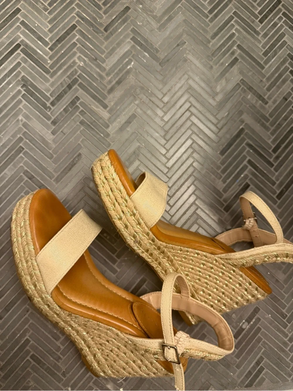 Beige Espadrille Wedge Sandals - Women